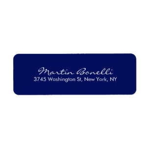 Dark Blue White Minimalist Script Plain Simple Return Address Label