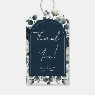 Dark Blue & White Modern Floral Greenery Wedding Gift Tags