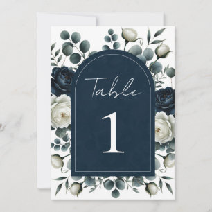 Dark Blue & White Modern Floral Greenery Wedding Invitation