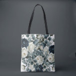 Dark Blue & White Modern Floral Greenery Wedding Tote Bag<br><div class="desc">Customise with or without text.</div>