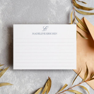 Dark Blue & White Monogram Lined Card