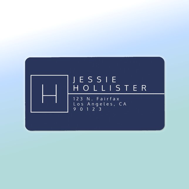 Dark Blue & White Monogrammed Return Address Label (Creator Uploaded)