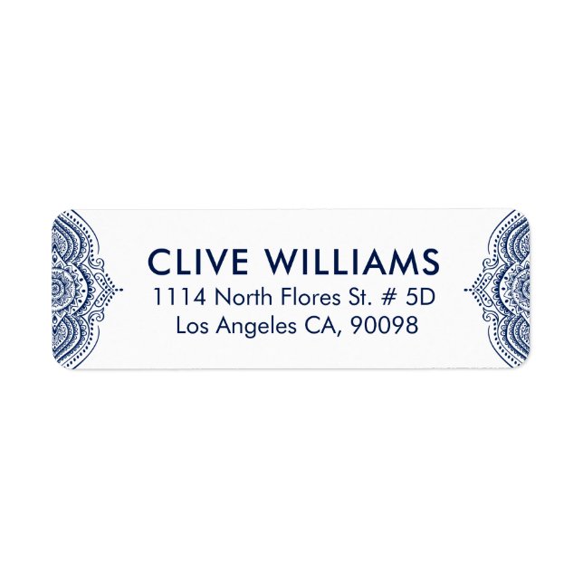 Dark Blue & White Ornate Lace Return Address Label (Front)