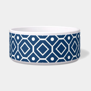 Dark Blue White Pattern Custom Dog Bowl