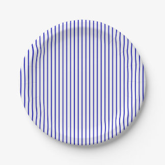 Dark Blue White Pinstripe Paper Plate