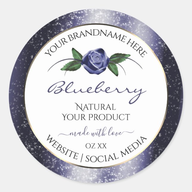 Dark Blue White Product Labels Sparkling Glitter (Front)