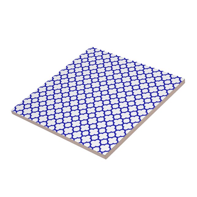 Dark Blue White Quatrefoil Tile (Side)