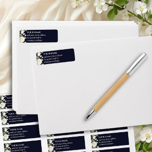 Dark Blue White Roses Return Address Label
