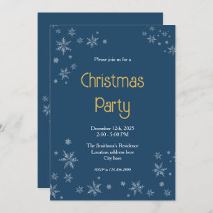 Dark Blue & White Snowflakes 5"x7" Christmas Party Invitation