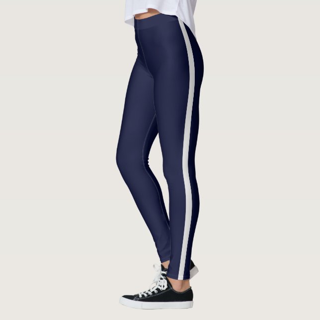 Dark Blue White Stripe Leggings (Left)