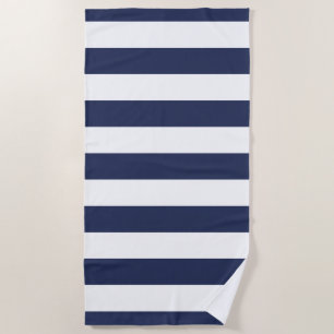 Dark Blue White Striped Pattern Beach Towel