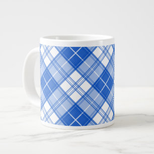 Dark Blue White Tartan Pattern yxm0uat9 diagonal Large Coffee Mug