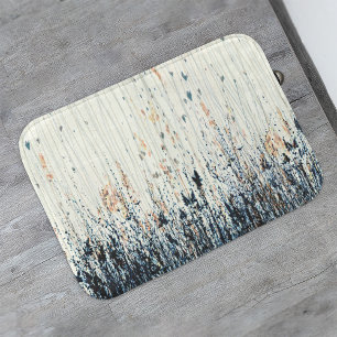 Dark Blue Wildflowers Orange Cream Wavy Lines Bath Mat