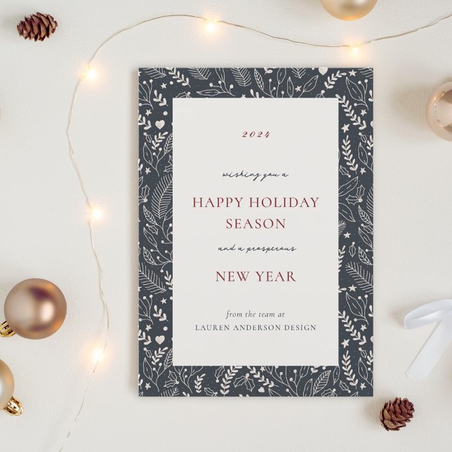 Dark Blue Winter Botanicals Business Holiday Card (Creator Uploaded)
