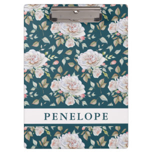 Dark Blue with Floral and Name Clipboard