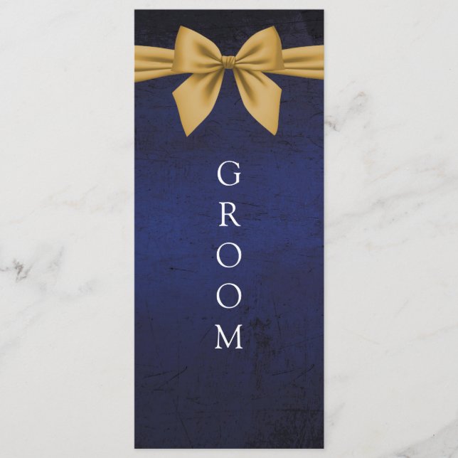 Dark Blue with Gold Bow Reserved Chair Sign Menu (Front)
