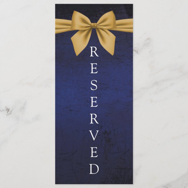 Dark Blue with Gold Bow Reserved Chair Sign Menu (Front)
