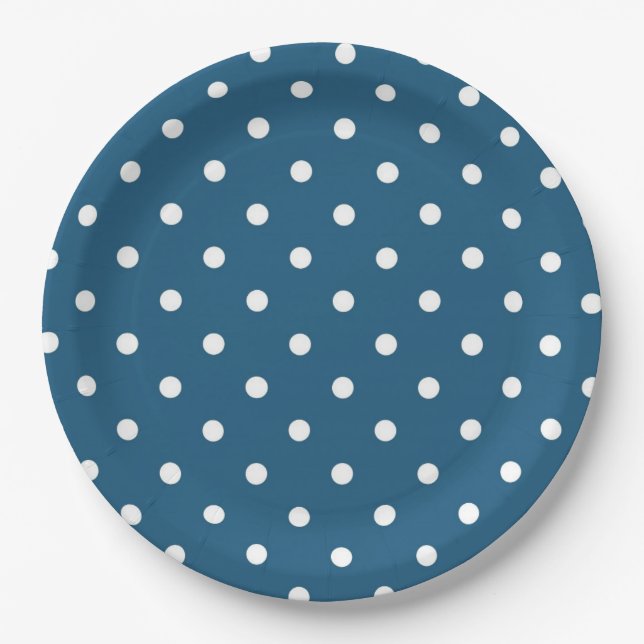 Dark Blue with Polka Dots Paper Plate (Front)