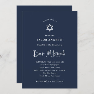 Dark Blue with White Calligraphy   Bar Mitzvah Invitation