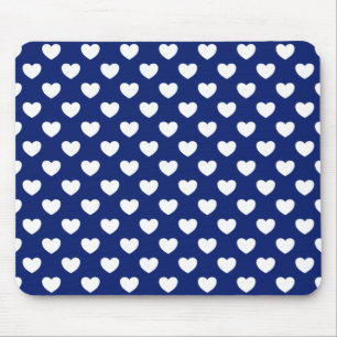 Dark Blue With White Hearts Polka Dot Pattern Mouse Pad