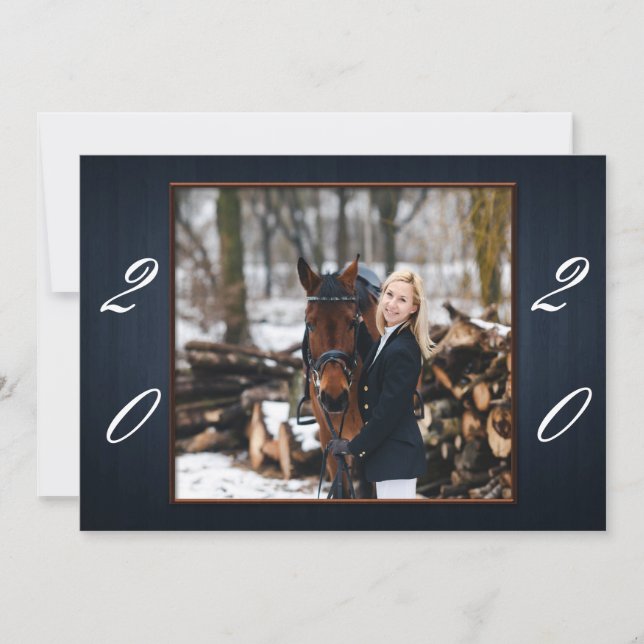 Dark Blue Wood Graduation Announcement (Front)