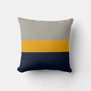 Dark Blue, Yellow, Grey striped Textured  Cushion