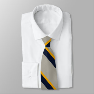 Dark Blue, Yellow, Grey striped Textured Neck Tie