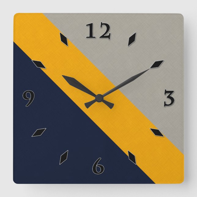 Dark Blue, Yellow, Grey striped Textured Square Wall Clock (Front)