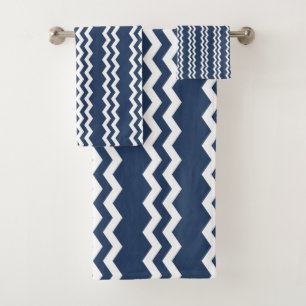 Dark Blue Zig Zag Design - Towel Set