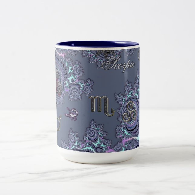 Dark Blue Zodiac Sign Scorpio Mystical Two-Tone Coffee Mug (Center)
