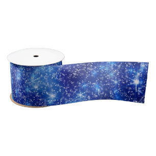 Dark Blurred Blue Starry Stars Christmas  Satin Ribbon