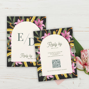 Dark Blush Pink Lily Arched RSVP Card with QR Code