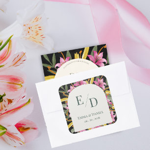 Dark Blush Pink Lily Wedding Envelope Square Sticker