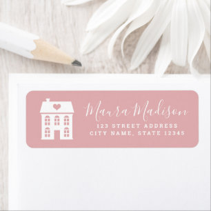 Dark blush pink white town house and heart return address label