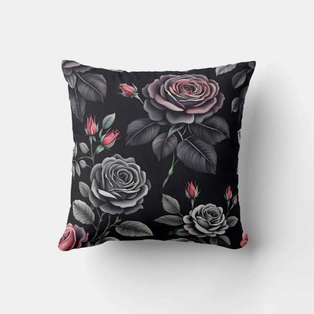 Dark Blush Roses Floral Art design Cushion (Back)