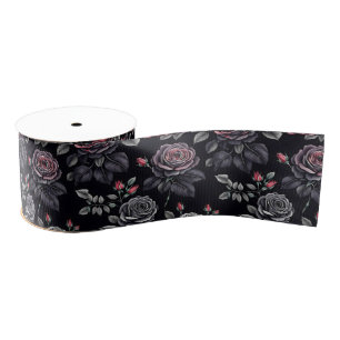 Dark Blush Roses Floral Art design Grosgrain Ribbon