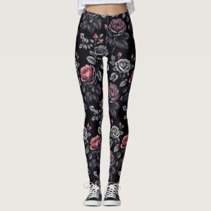 Dark Blush Roses Floral Art design Leggings