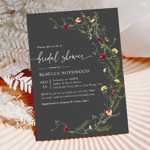 Dark Boho Botanical Wildflowers Bridal Shower Invitation