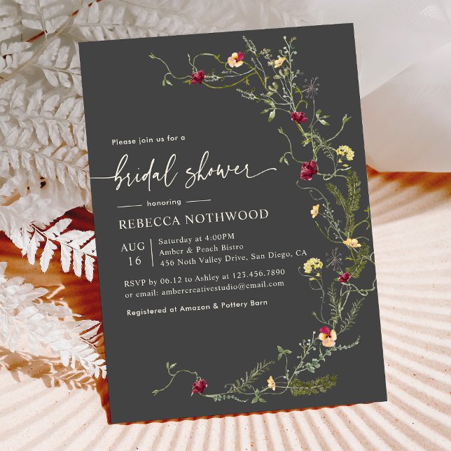 Dark Boho Botanical Wildflowers Bridal Shower Invitation (Creator Uploaded)
