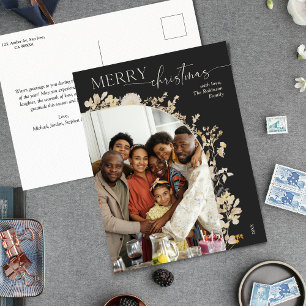 Dark Boho Floral 1 Photo Merry Christmas Postcard