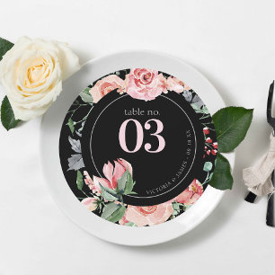 Dark Boho Floral Greenery   Wedding Table Number