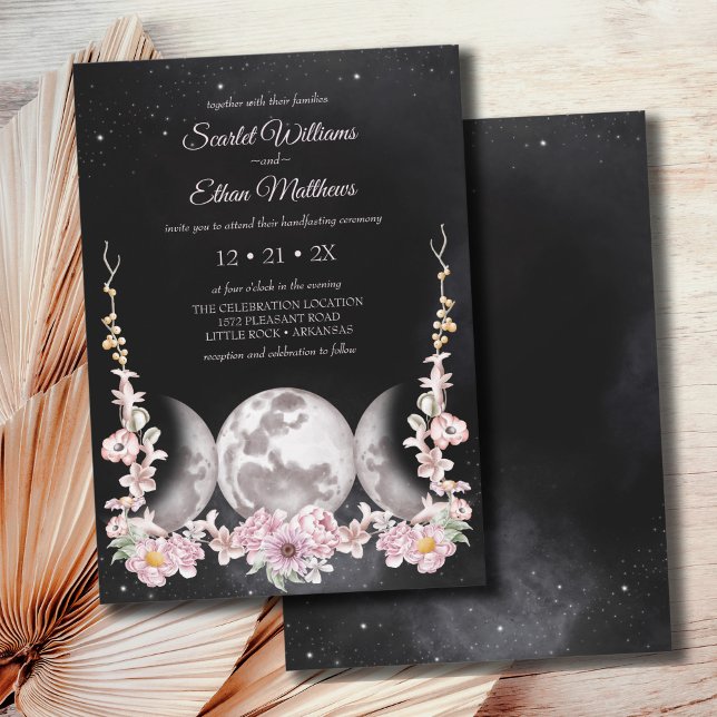 Dark Boho Floral Triple Moon Phase Handfasting Invitation (Creator Uploaded)