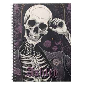 Dark Boho Gothic Skeleton & Roses Halloween Notebook