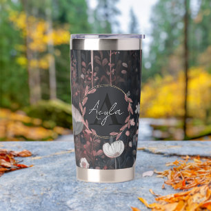 Dark boho Monogram: Whimsical Forest Wildflowers Insulated Tumbler