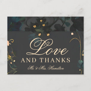 Dark Boho Moody Grey Flowers Thank You Postcard