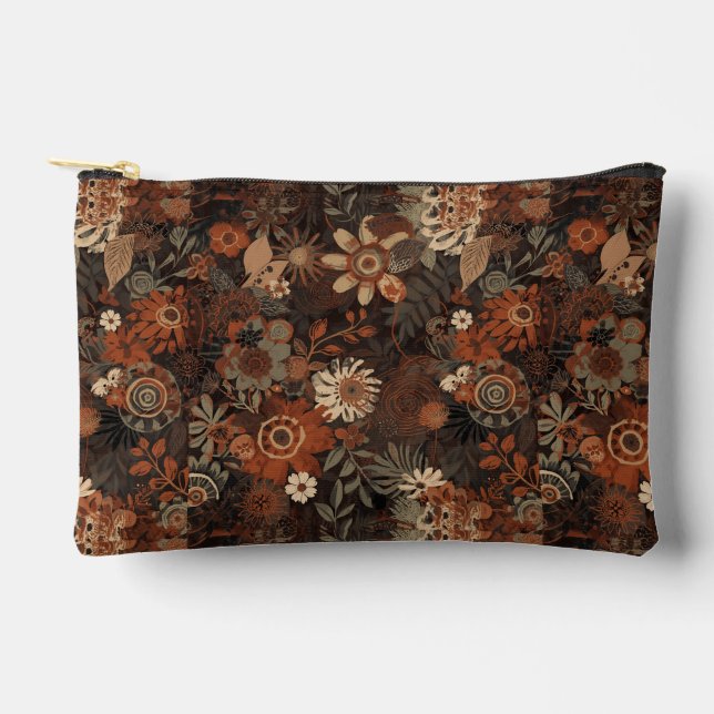 Dark Boho Terracotta Sage Botanical Pattern  Accessory Pouch (Front)