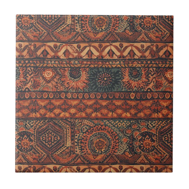 Dark Boho Terracotta Sage Botanical Pattern  Ceramic Tile (Front)