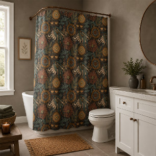 Dark Boho Terracotta Sage Botanical Pattern Shower Curtain