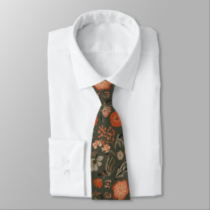 Dark Boho Terracotta Sage Botanical Pattern Tie