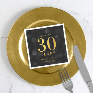 Dark Bokeh Faux Gold Cheers to 30 Years Birthday Napkin